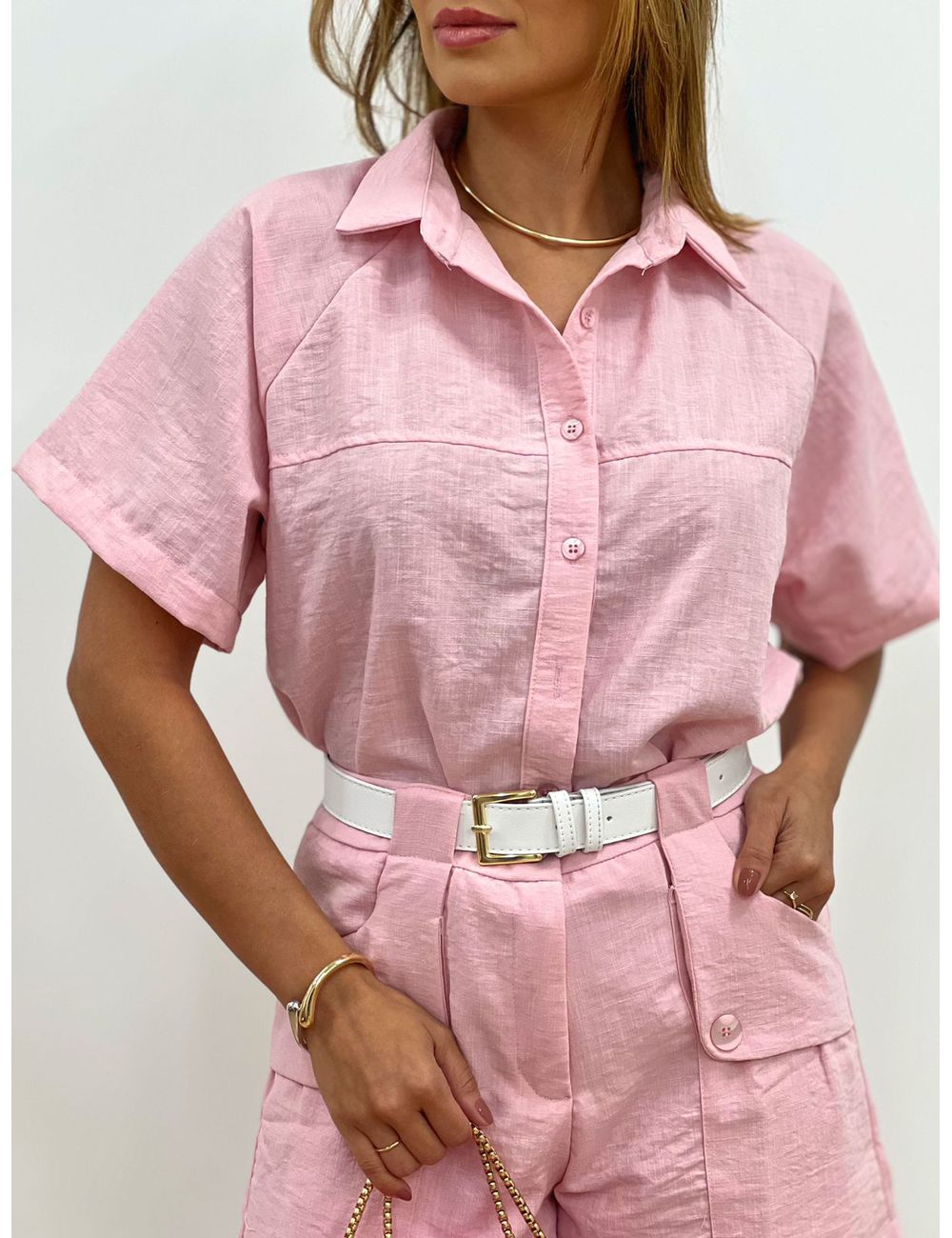 Camisa Cropped Emili Rosa - Ana G Store