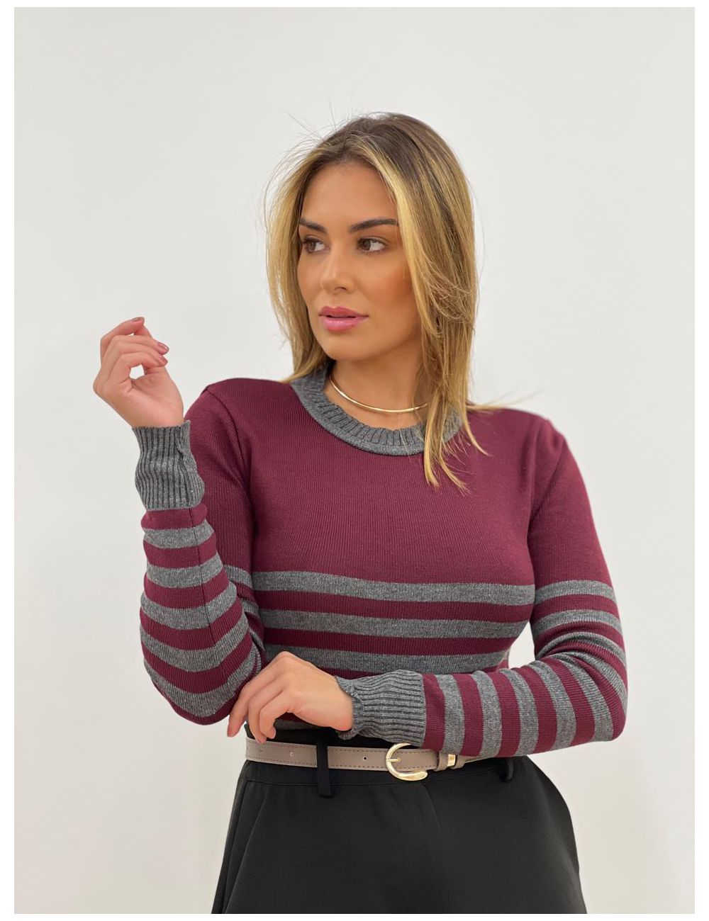 Blusa Tricot Listrada Vinho