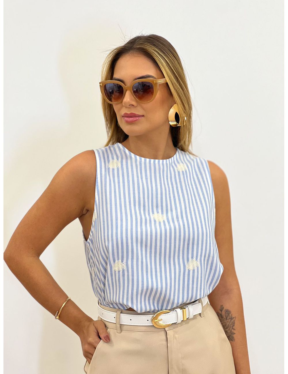 Cropped Folha Azul - Ana G Store