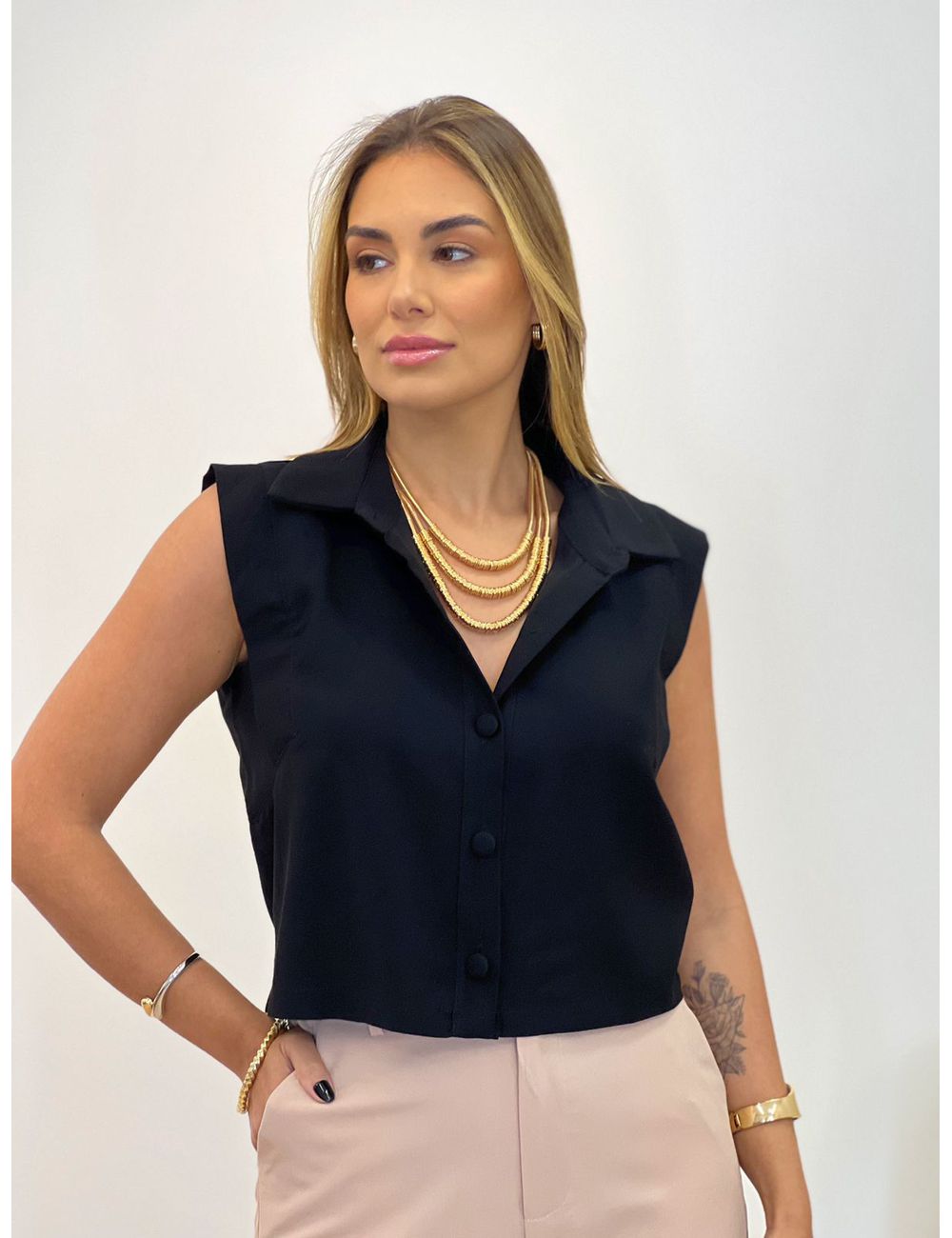 Camisa Cropped Malu Preta - Ana G Store