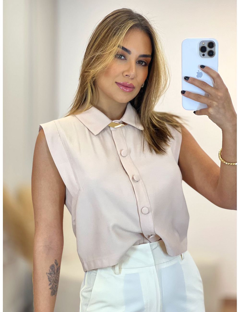 Camisa Cropped Malu Bege