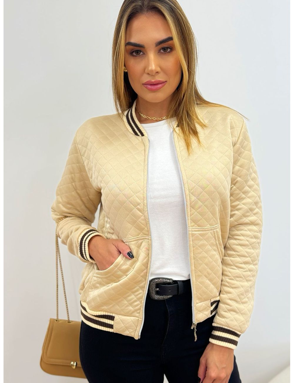 Jaqueta Bomber Bege - Ana G Store