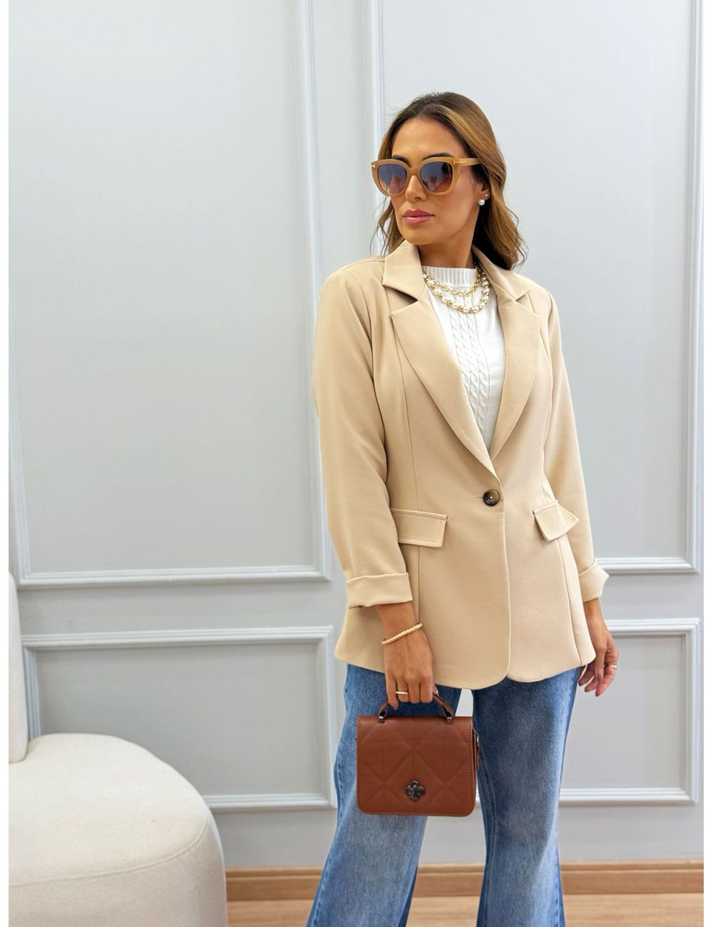 Blazer Manuele Bege - Ana G Store