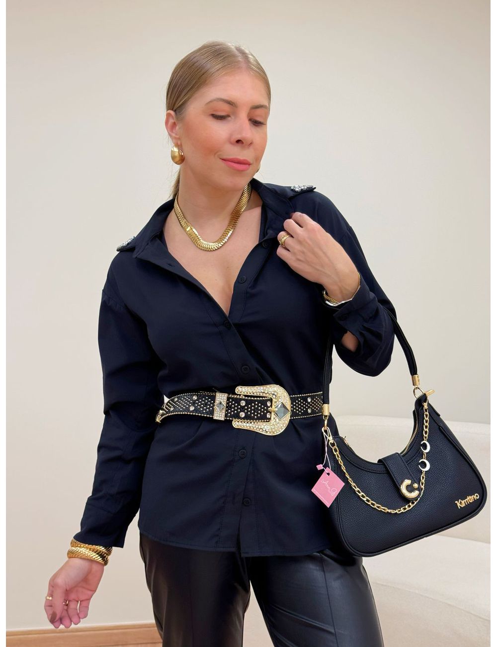 Camisa Strass Preta - Ana G Store