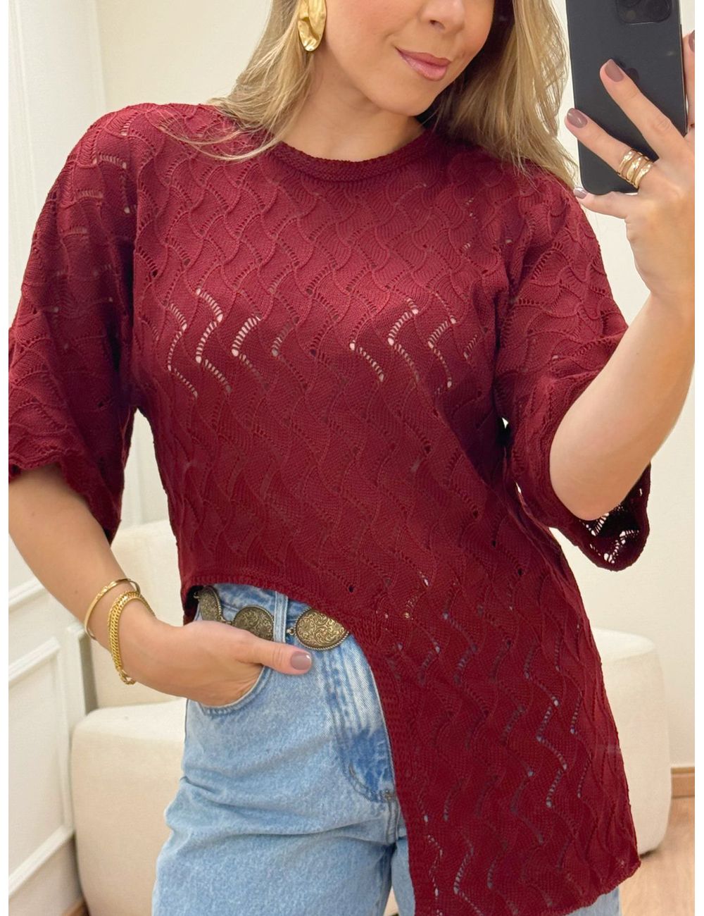 Blusa Assimétrica Cereja - Ana G Store