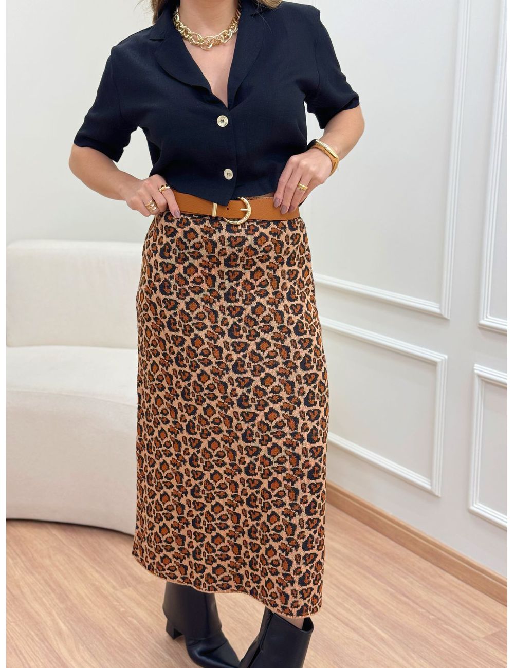 Saia Tricot Onça - Ana G Store