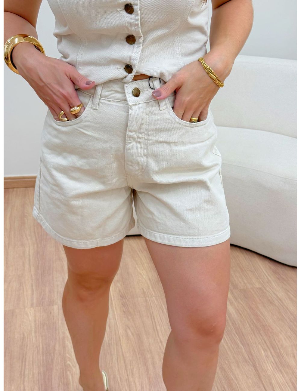Shorts Mom Baunilha - Ana G Store