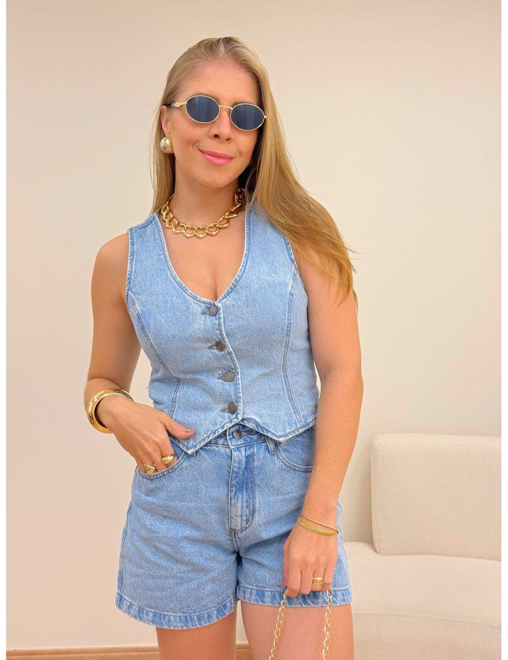 Colete Marmorizado Jeans - Ana G Store