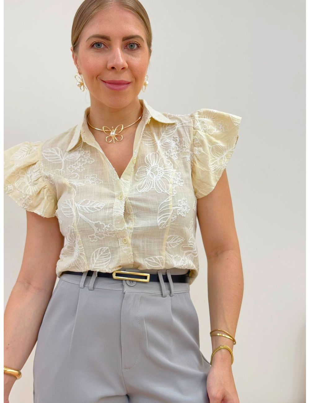 Camisa Sara Bege - Ana G Store