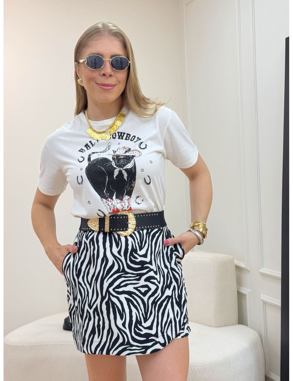 T-shirt Cat Off White - Ana G Store