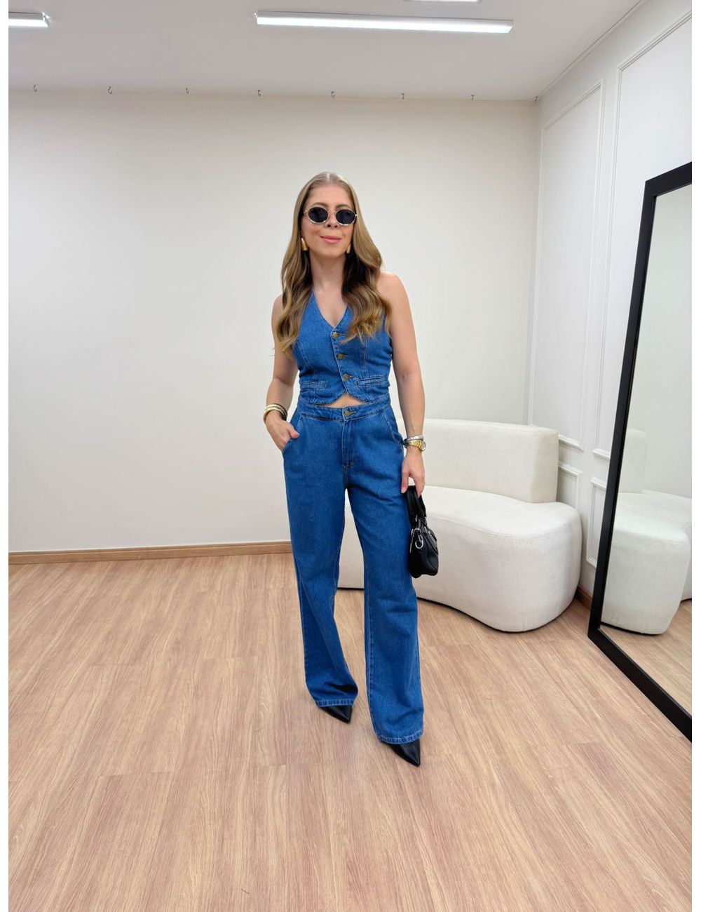 Macacão Frente Única Jeans - Ana G Store