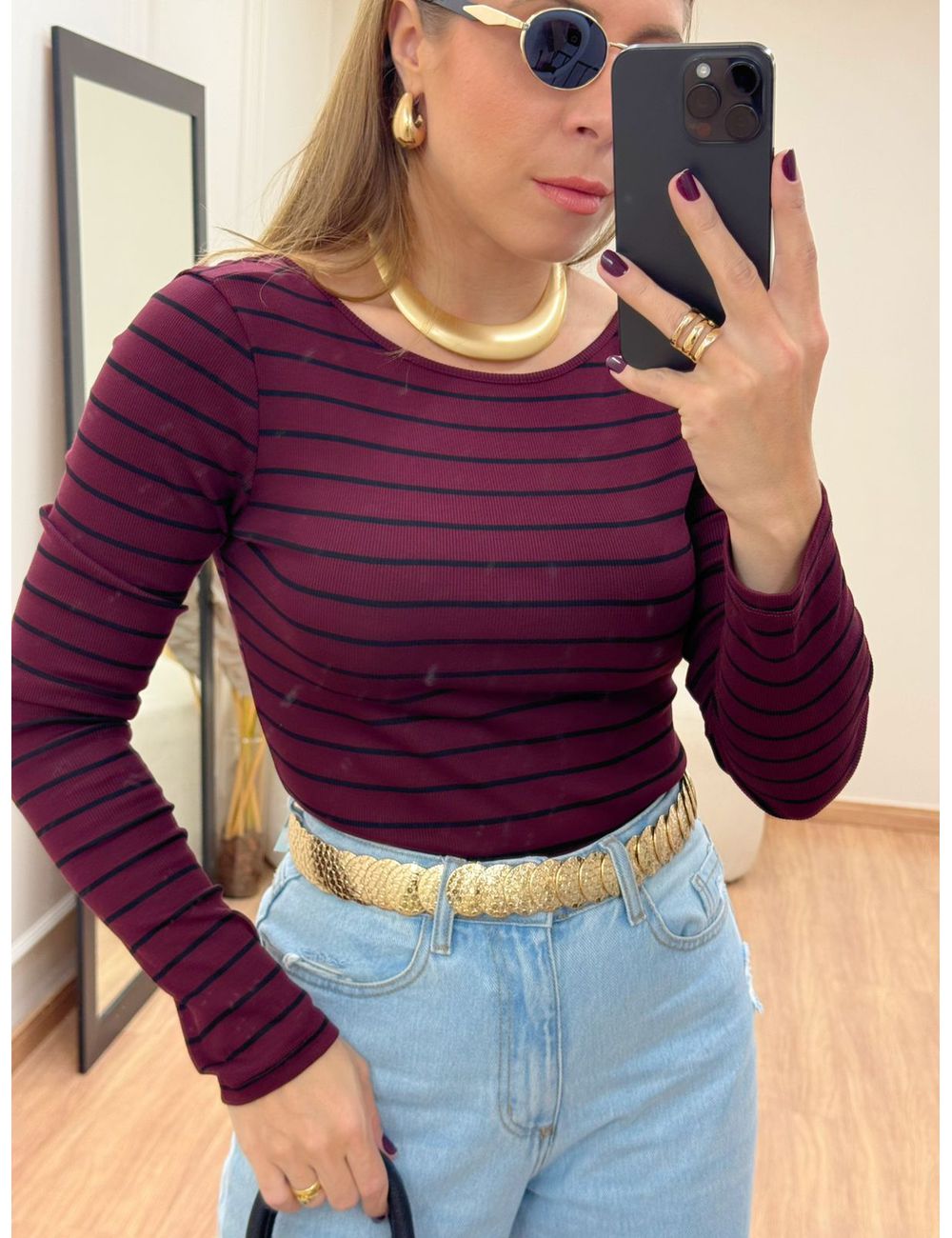 Body Listrado Vinho - Ana G Store