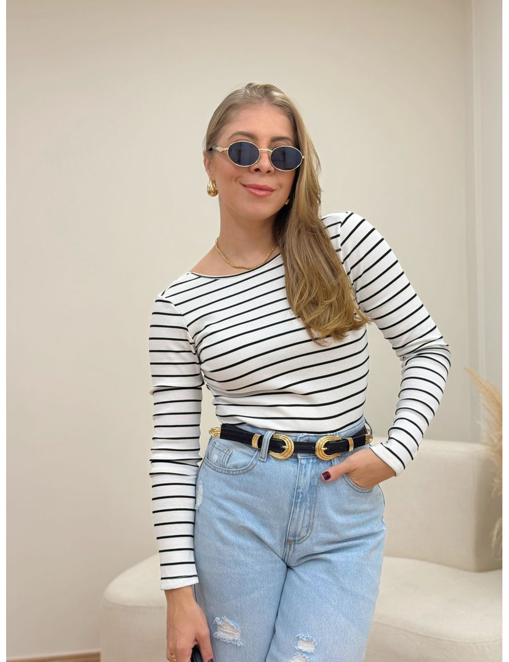 Body Listrado Branca - Ana G Store
