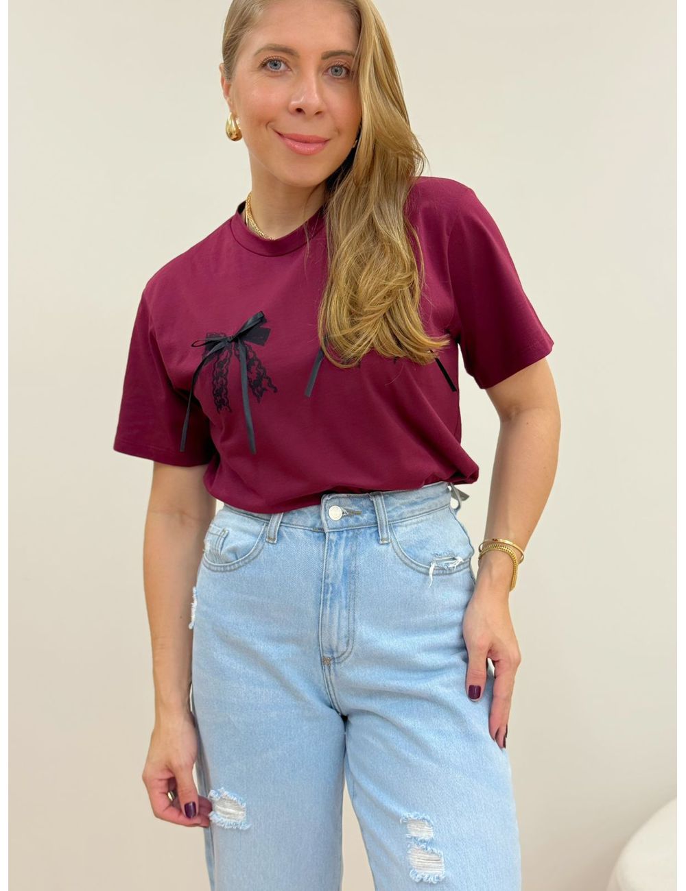 T-shirt Laço Vinho - Ana G Store