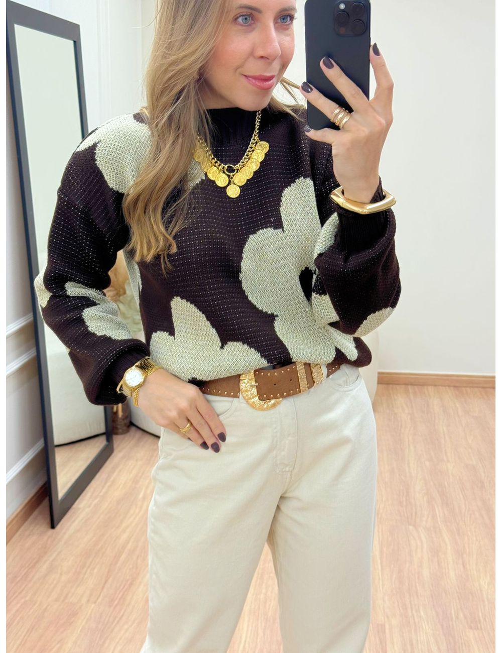 Blusa Flowers Marrom - Ana G Store