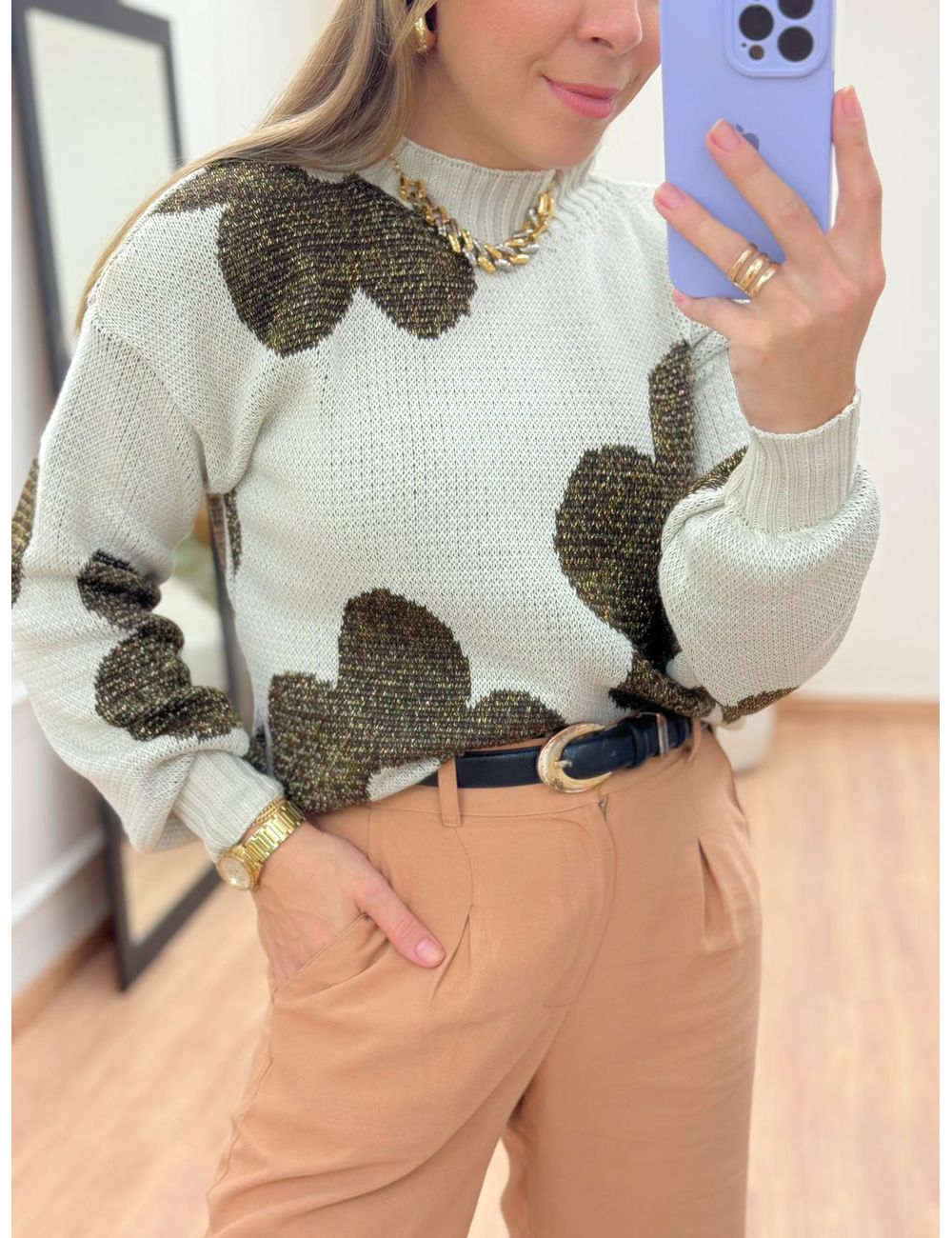 Blusa Flowers Bege - Ana G Store