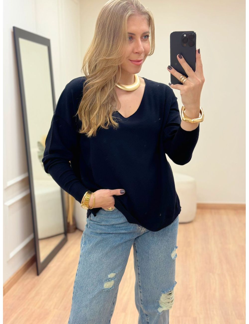 Blusa Poliana Manga Longa Preta - Ana G Store