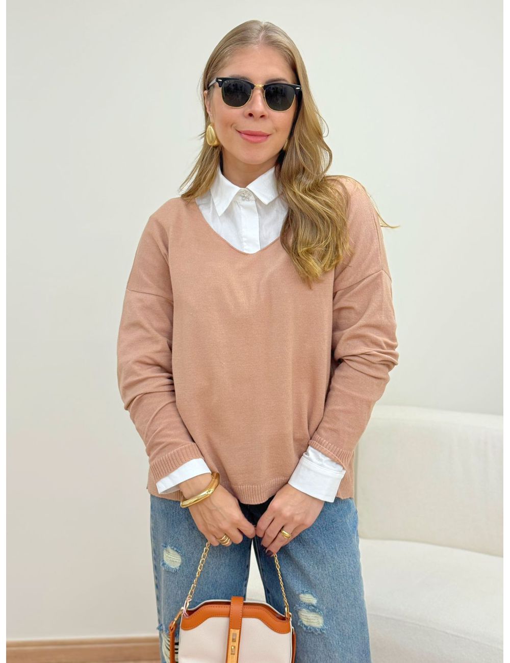 Blusa Poliana Manga Longa Nude - Ana G Store