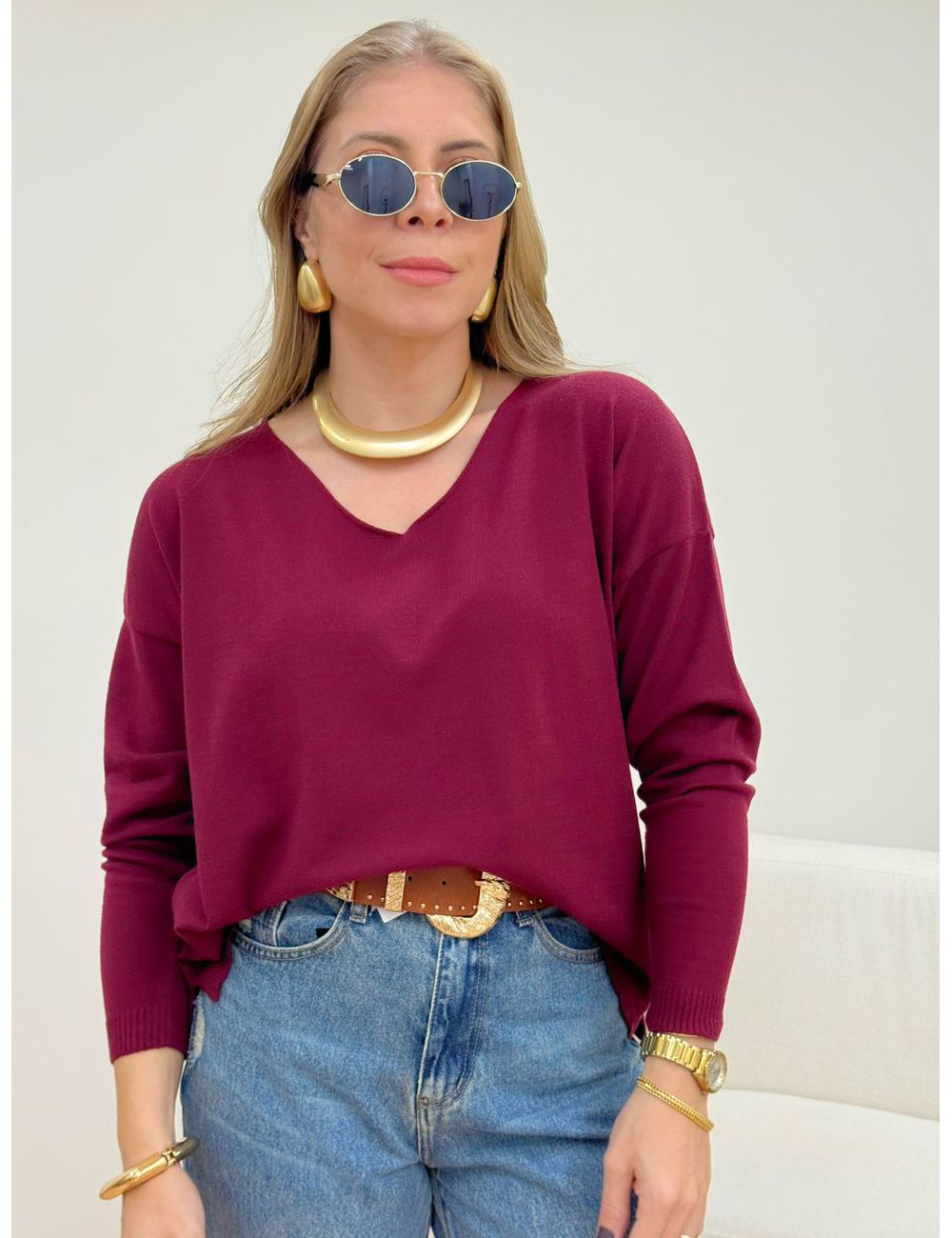 Blusa Poliana Manga Longa Vinho - Ana G Store