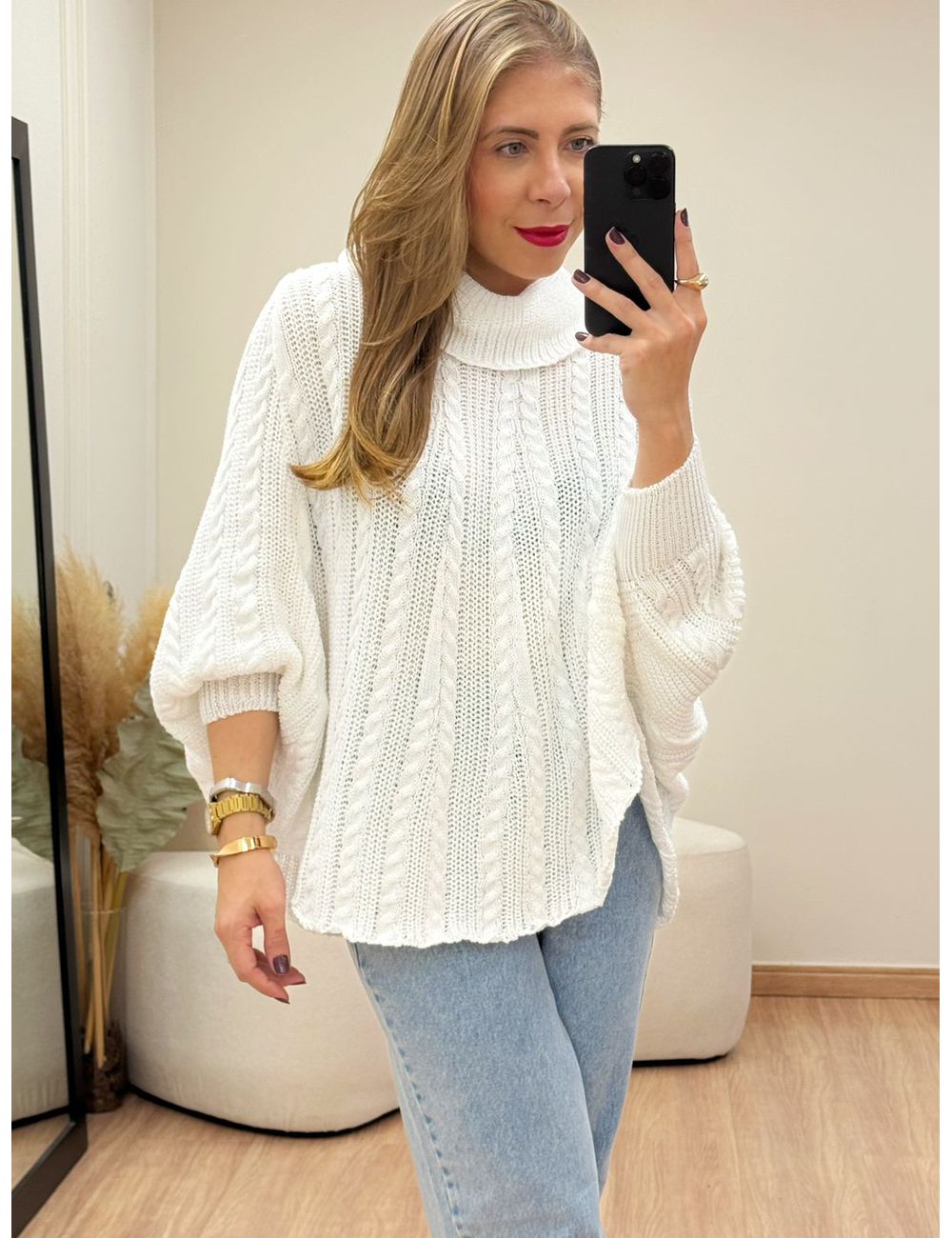 Poncho Betina Branca - Ana G Store