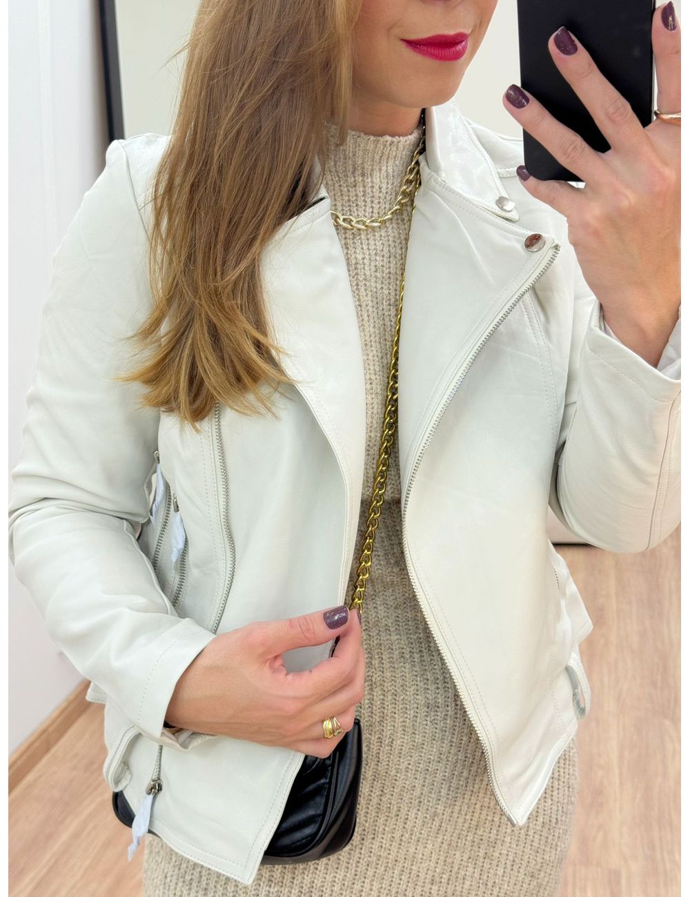 Jaqueta Couro Eco Off White - Ana G Store