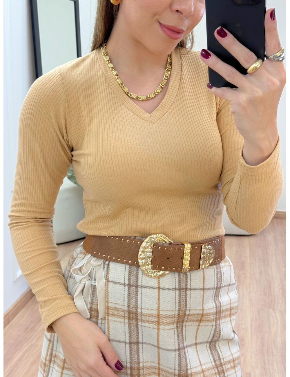 Blusa Canelada Bege - Ana G Store