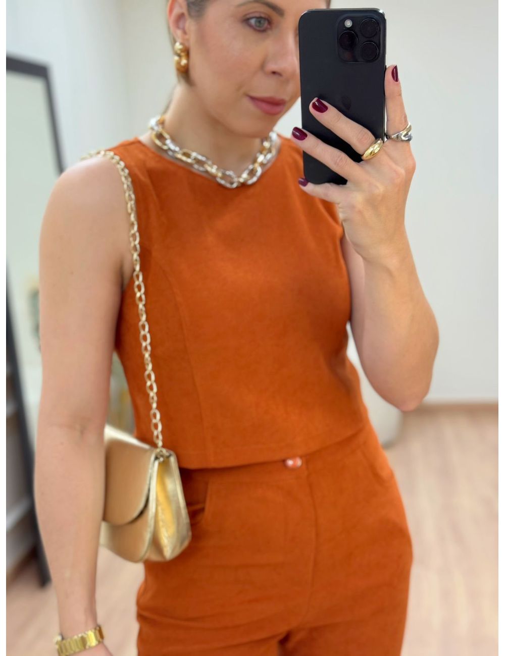Cropped Cotelê Telha - Ana G Store