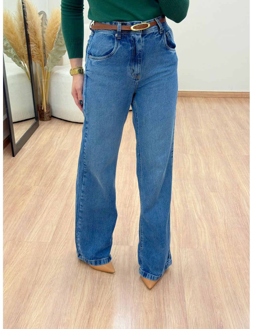 Calça Wide Leg Cinto Jeans - Ana G Store
