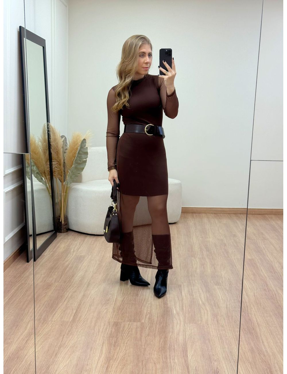 Vestido Tule Midi Marrom - Ana G Store