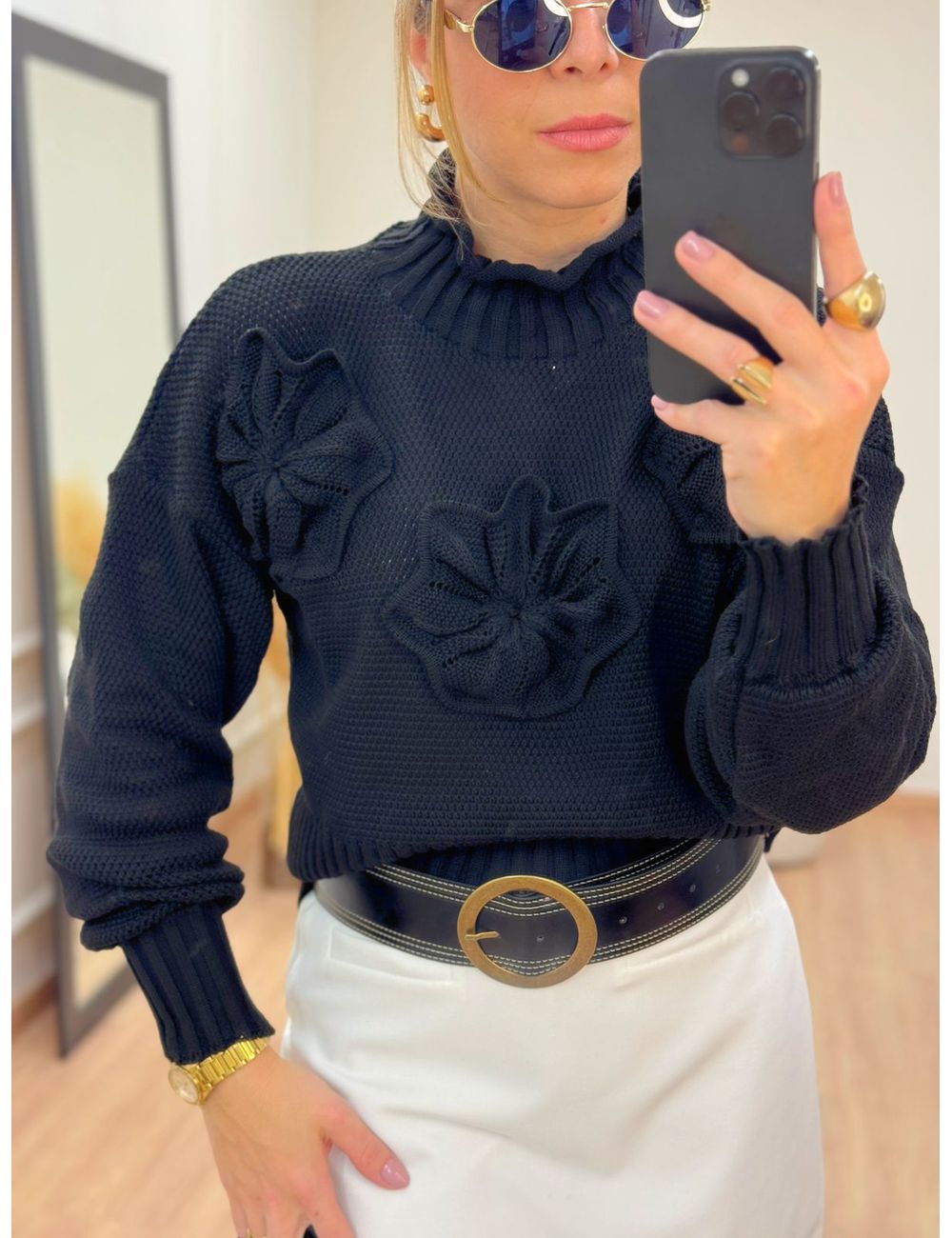 Blusa Flor Preta - Ana G Store