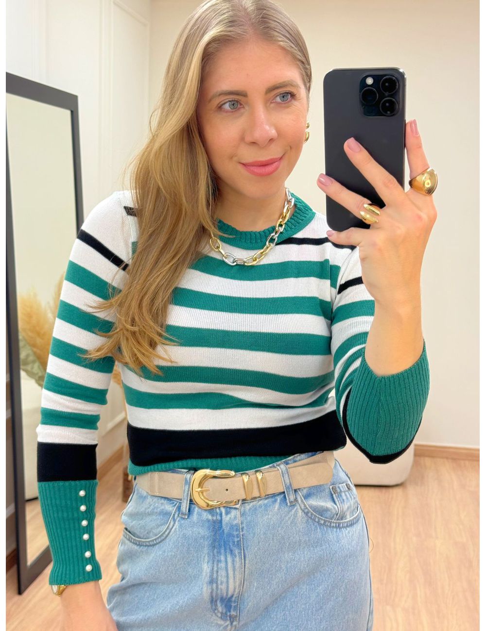 Suéter Listrado Verde - Ana G Store