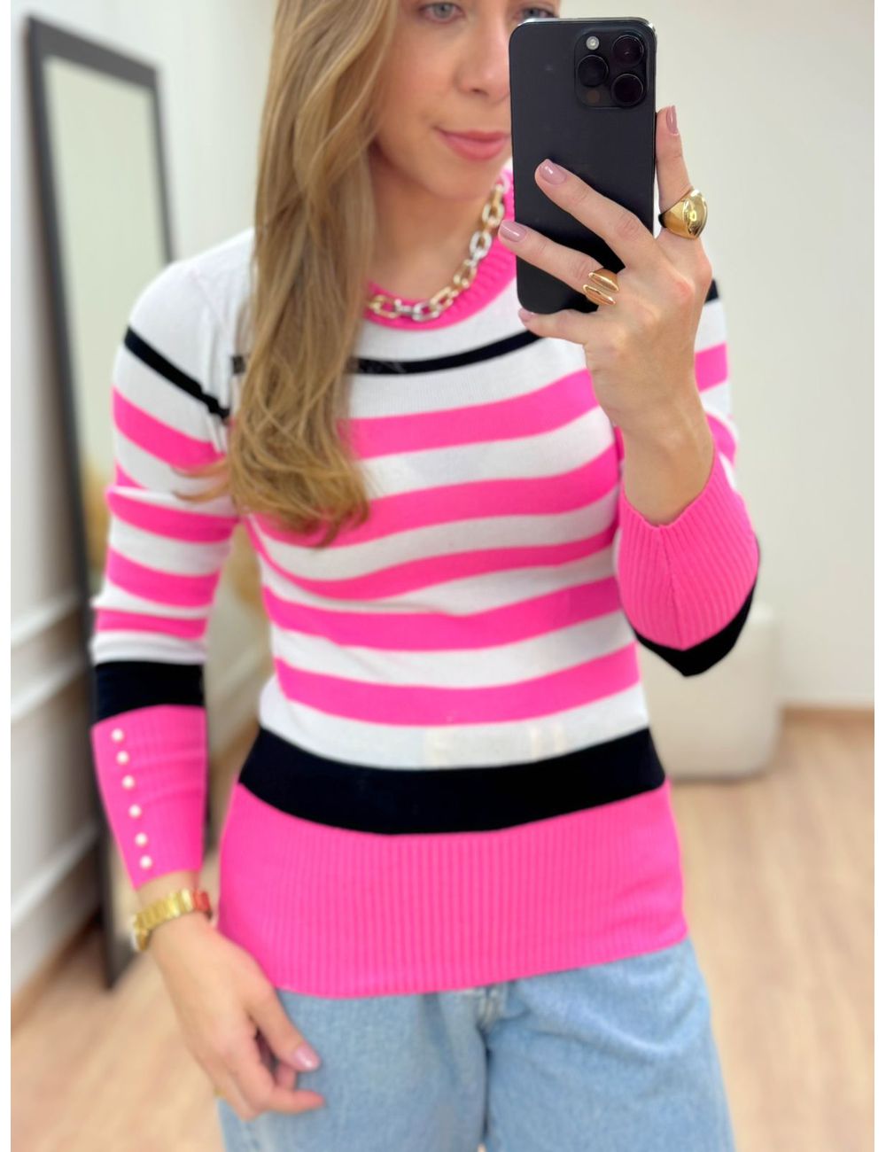 Suéter Listrado Rosa - Ana G Store
