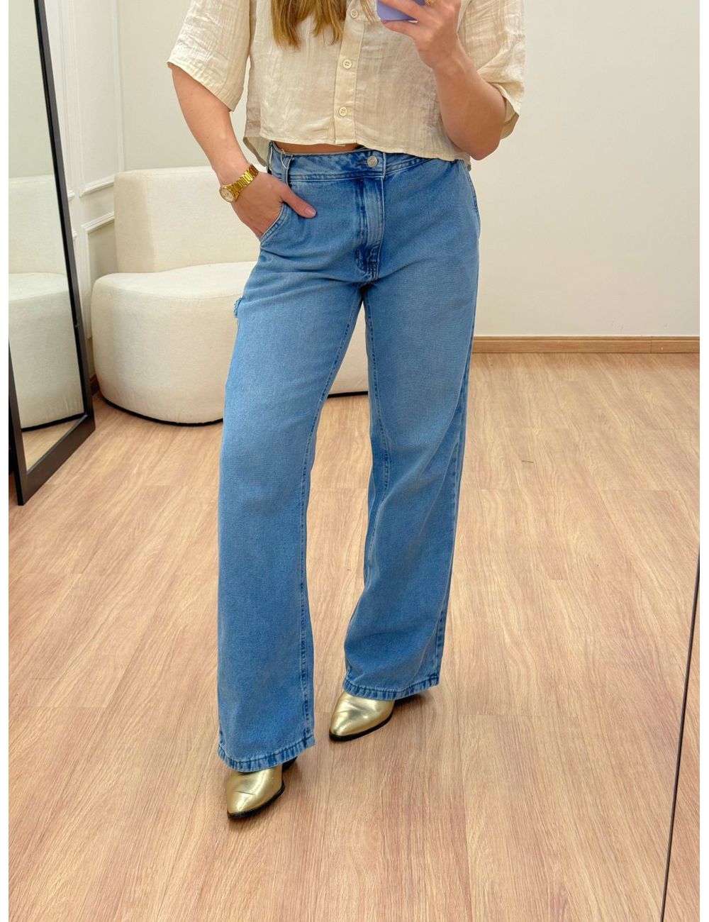 Calça Wide Leg Marmorizada Jeans - Ana G Store
