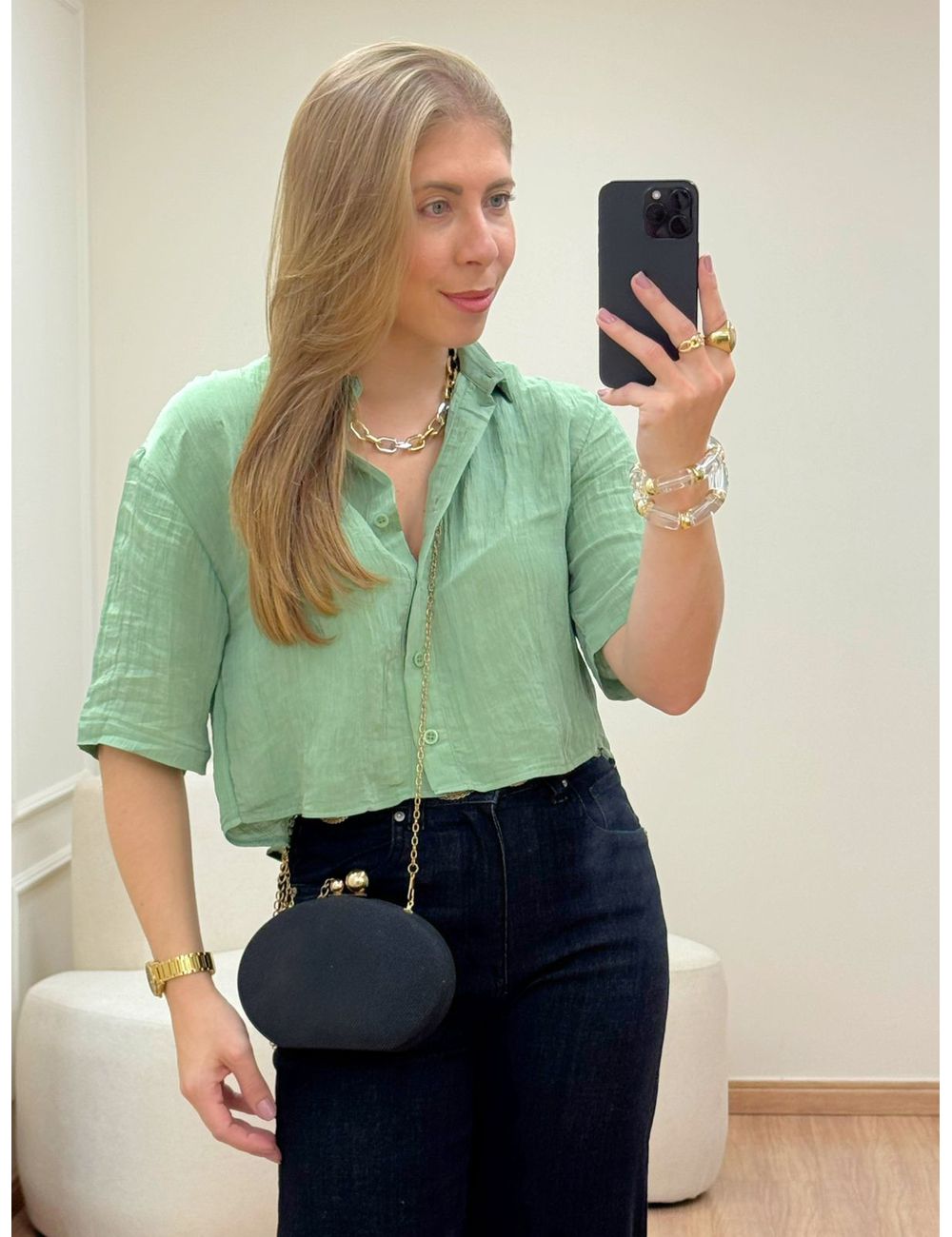 Camisa Cropped Amábile Verde - Ana G Store