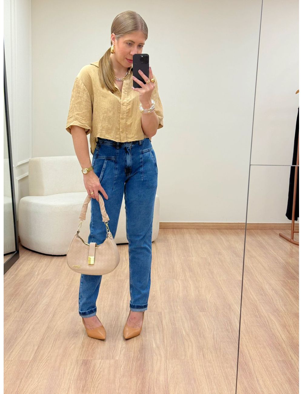 Camisa Cropped Amábile Camel - Ana G Store