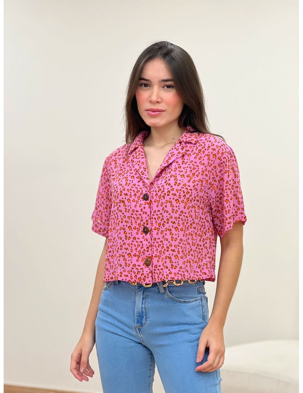Camisa Cropped Onça Rosa - Ana G Store