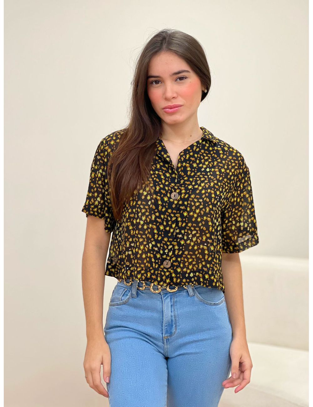 Camisa Cropped Onça Preto - Ana G Store