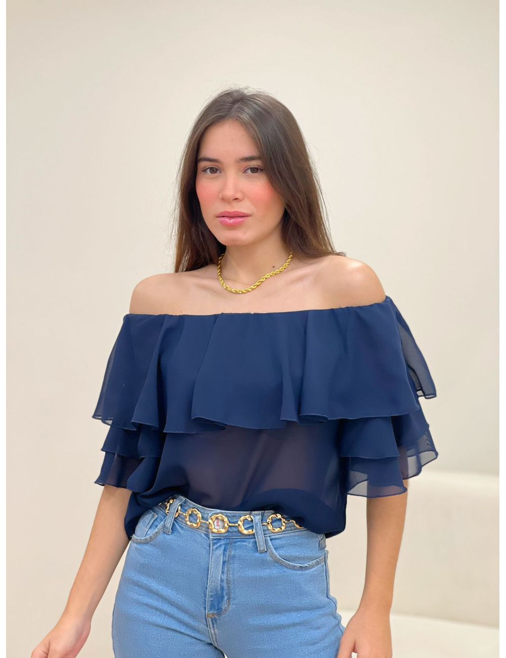 Blusa Ombro A Ombro Azul - Ana G Store