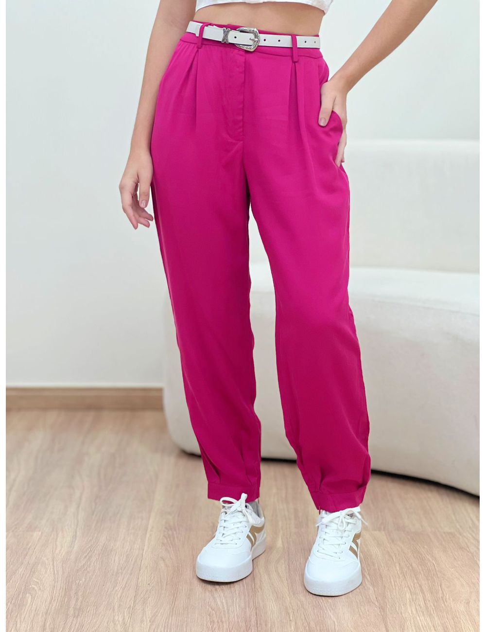 Calça Cenoura Zíper Fucsia - Ana G Store
