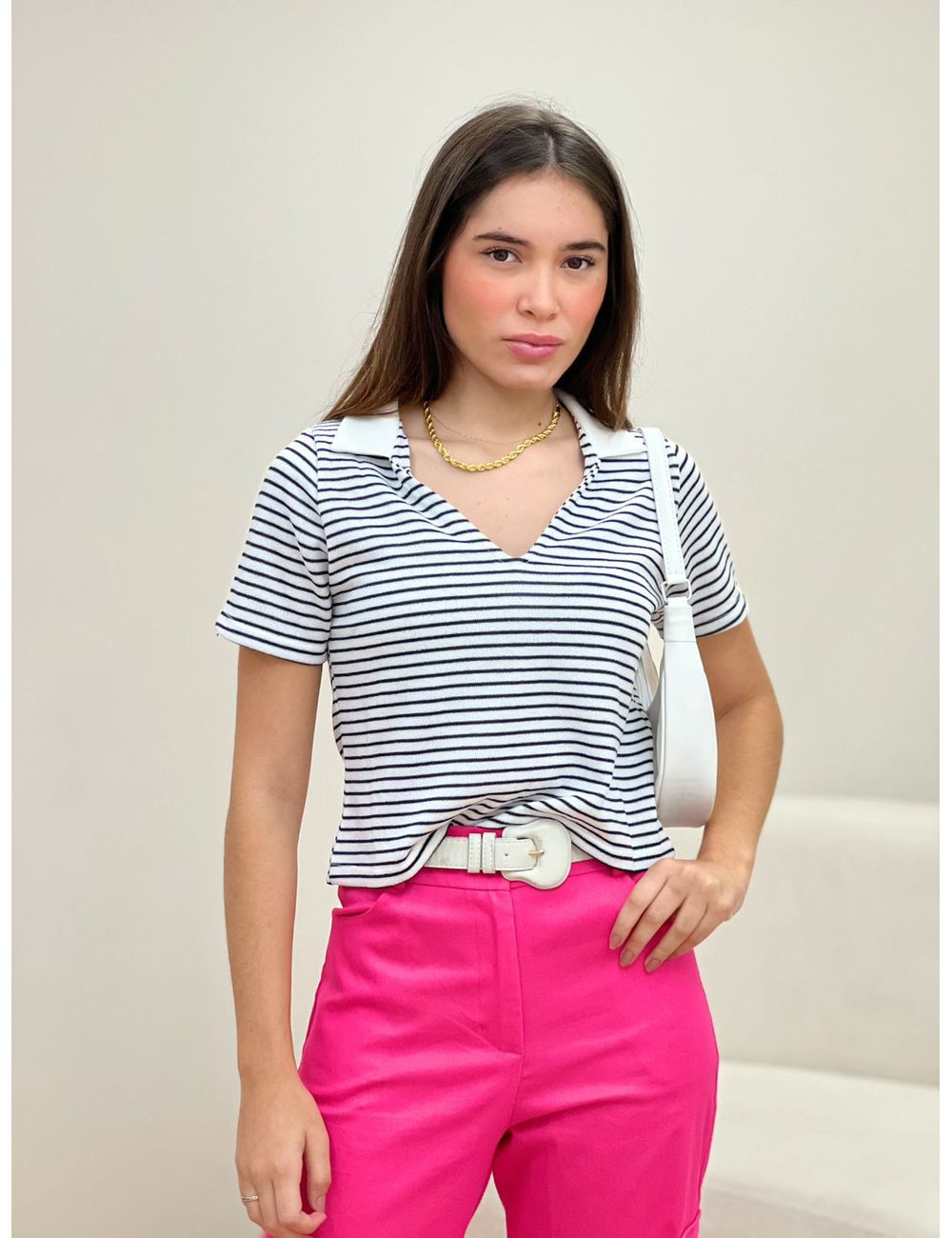 Blusa Polo Tricot Listrado - Ana G Store