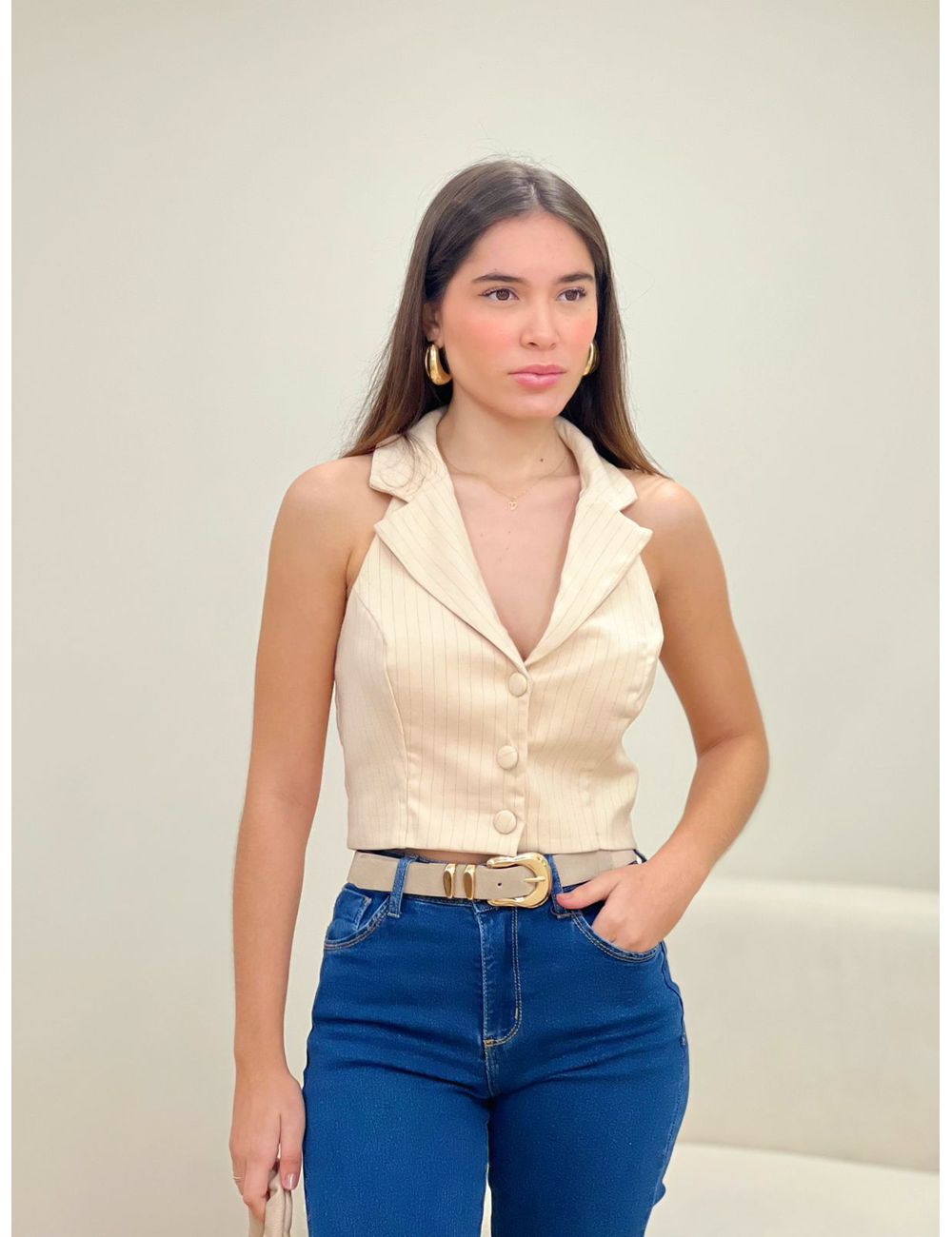 Colete Risca Giz Bege - Ana G Store