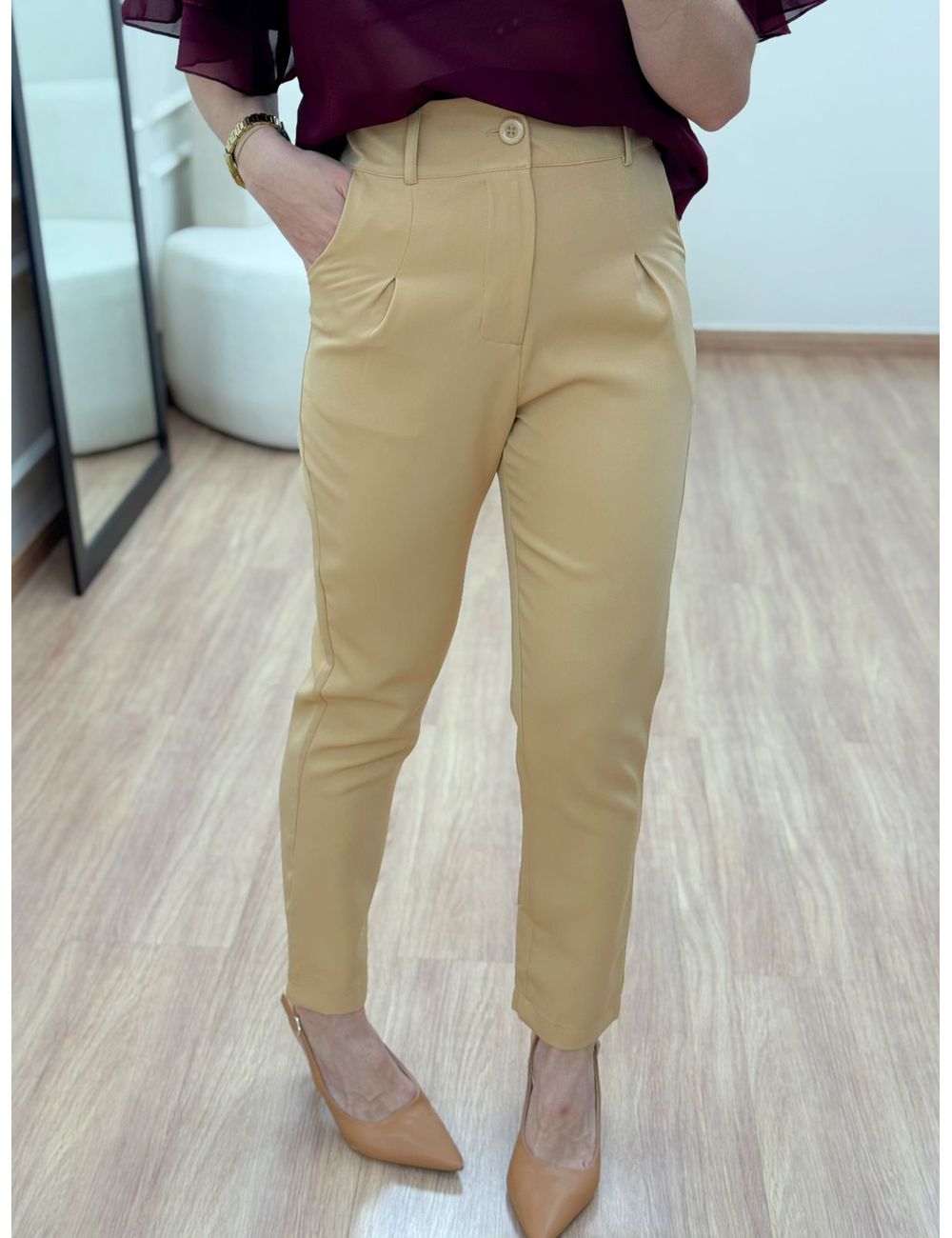 Calça Alfaiataria Reta Nude - Ana G Store