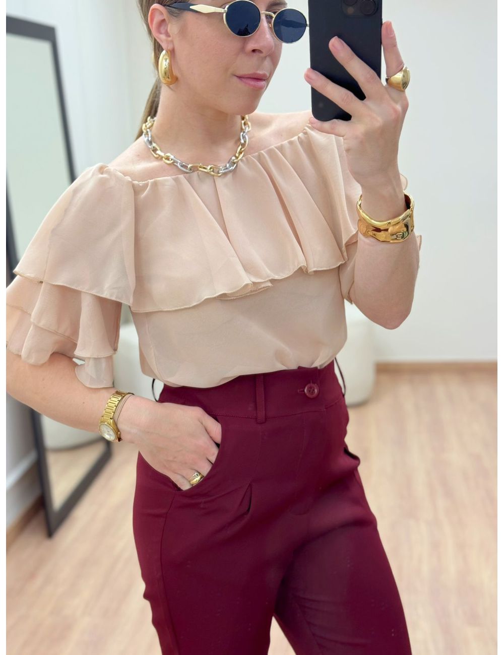 Blusa Ombro A Ombro Bege - Ana G Store
