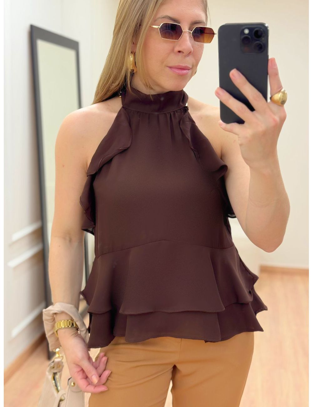 Blusa Babados Marrom - Ana G Store