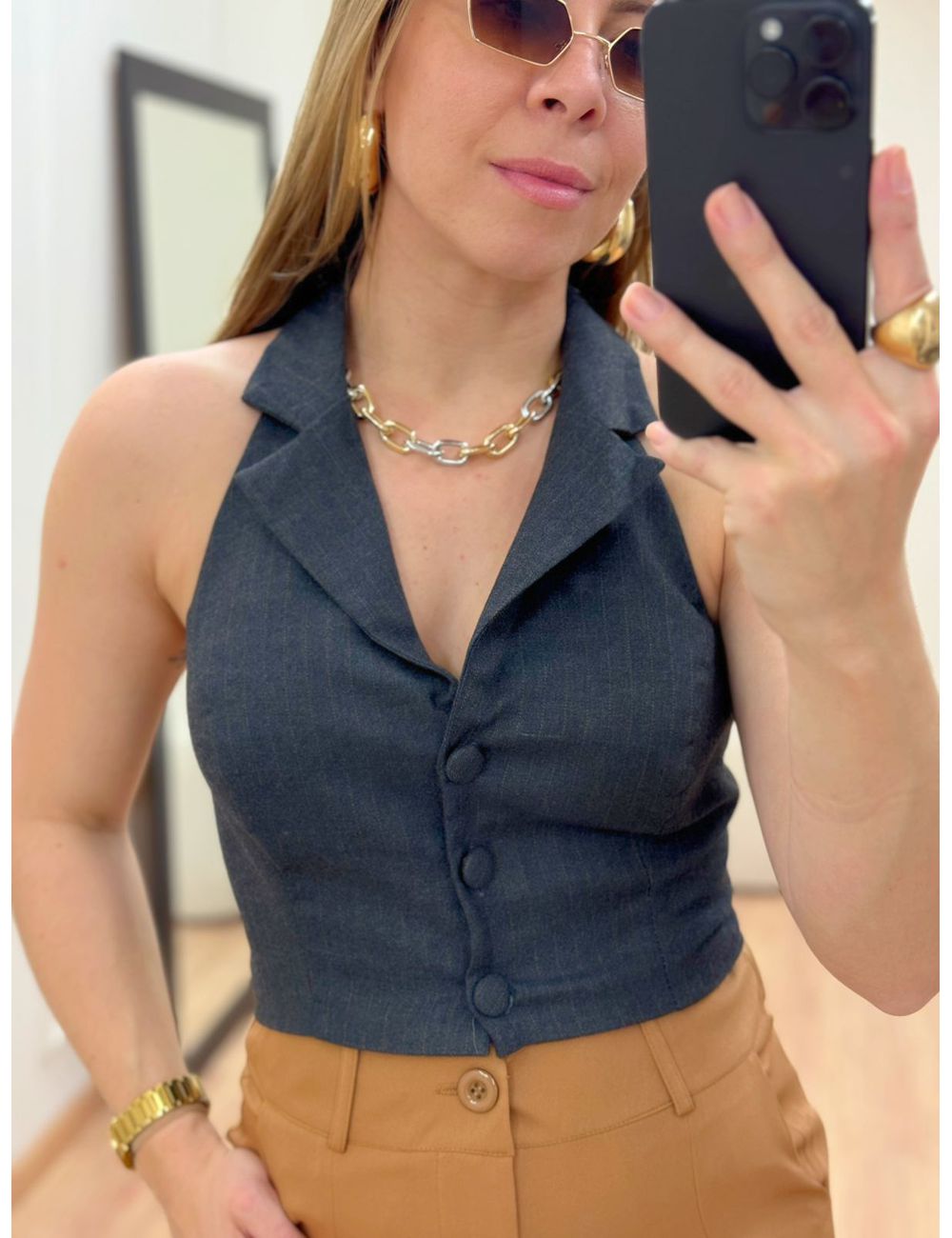Colete Risca Giz Cinza - Ana G Store