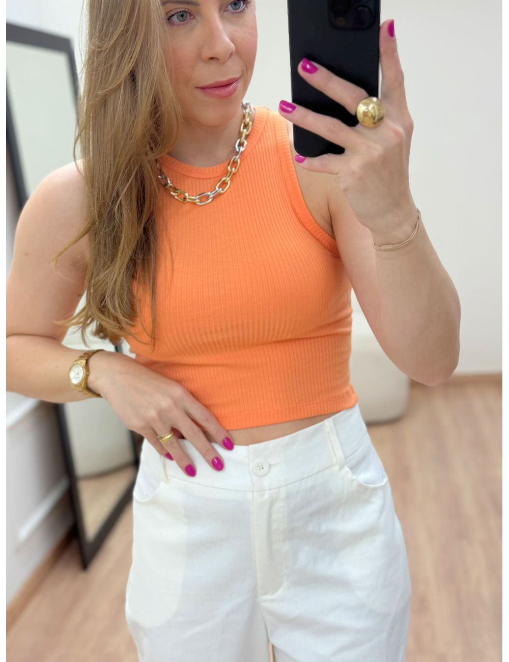 Regata Canelada Laranja - Ana G Store