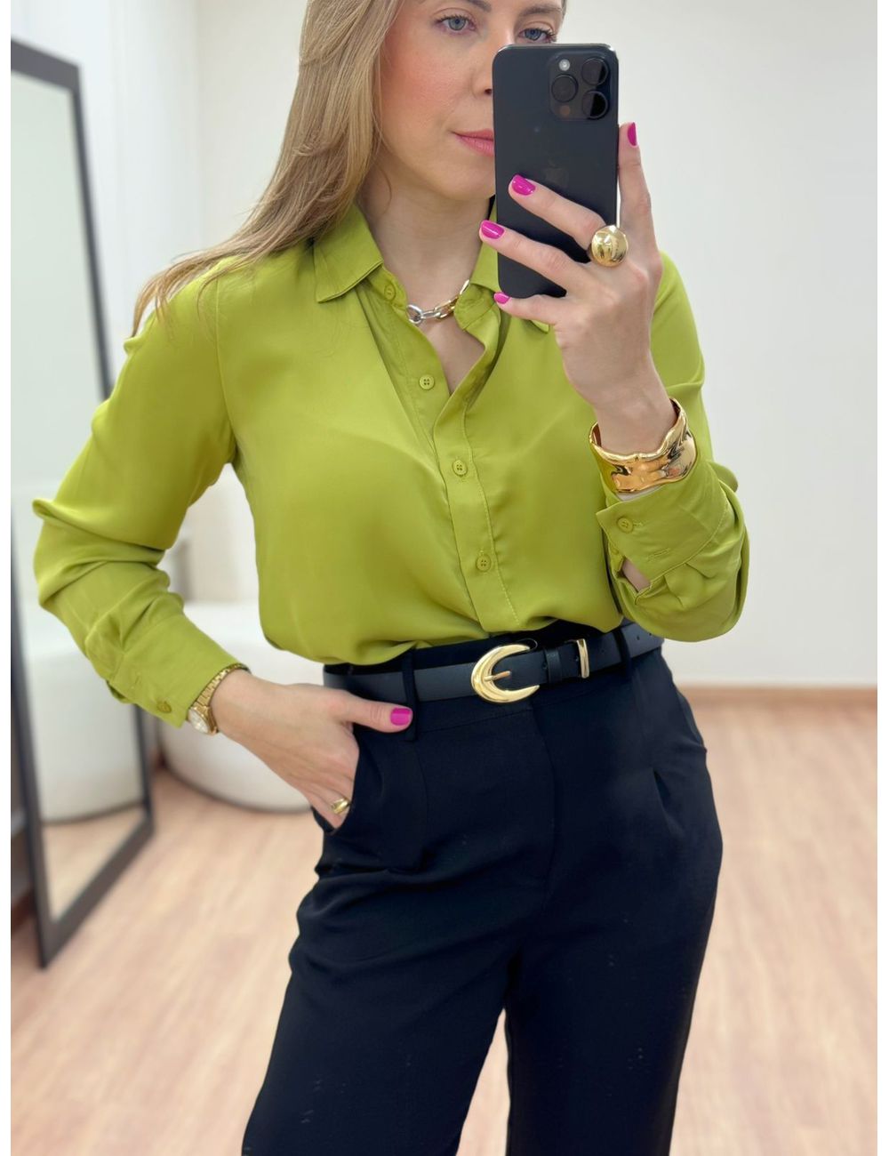 Camisa Acetinada Pistache - Ana G Store