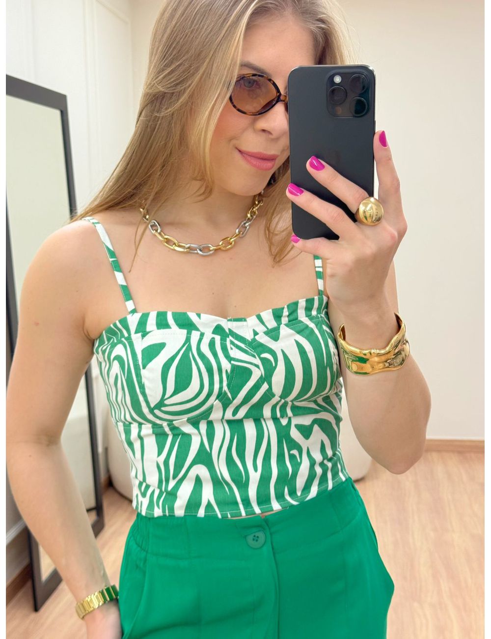 Cropped Zebra Verde - Ana G Store