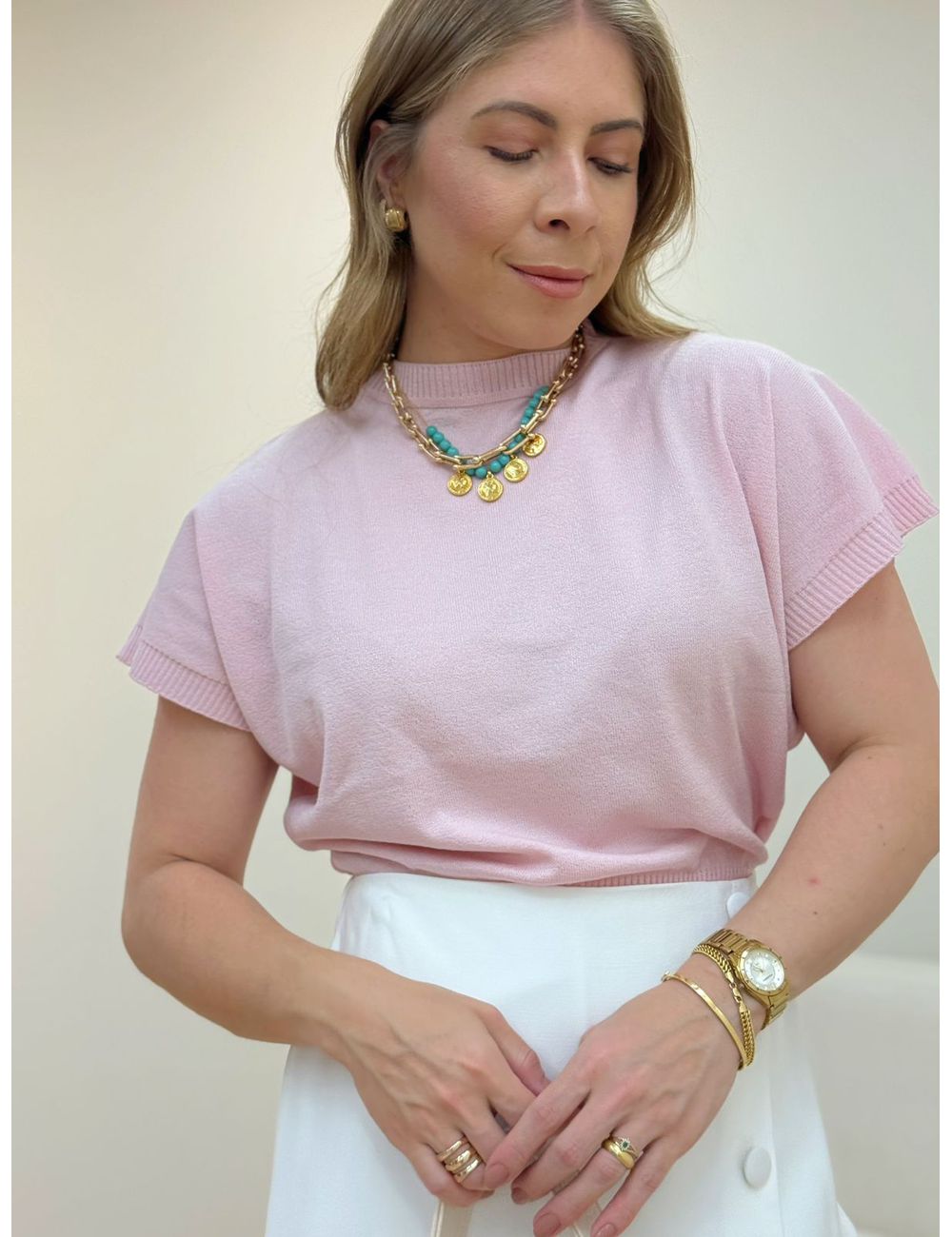 Blusa Malu Gola Redonda Rosa - Ana G Store