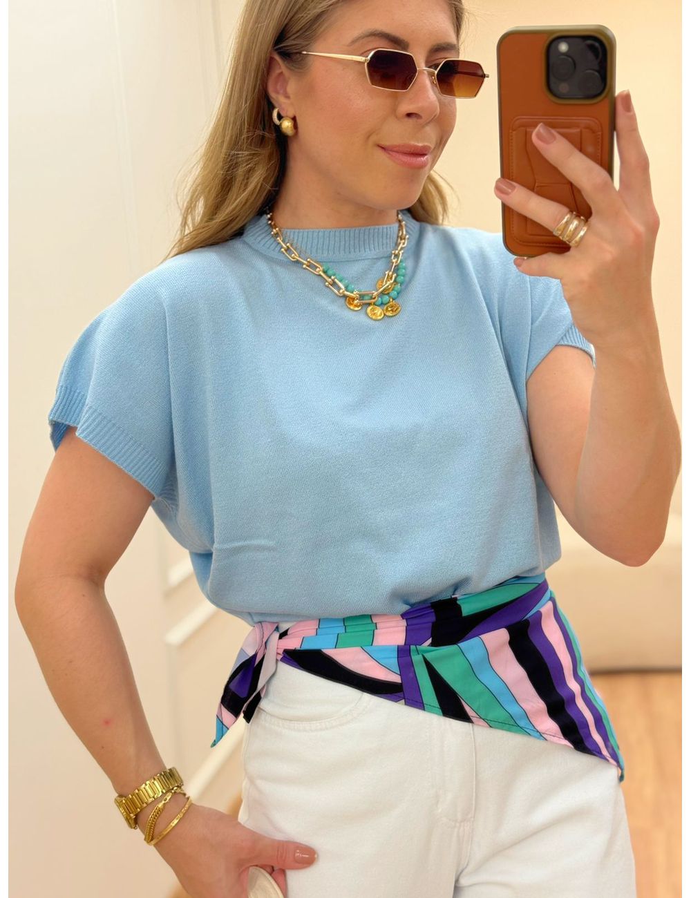 Blusa Malu Gola Redonda Azul - Ana G Store